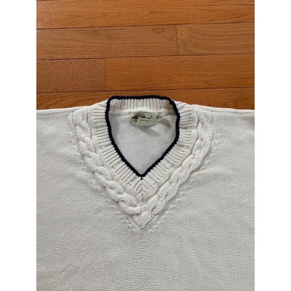 Vintage Eddie Bauer  100% Cotton VNeck Pullover Sweater Mens Large L Cream HEAVY - Picture 6 of 9